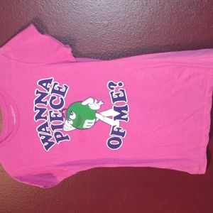 Pink fitted tee from M&M store.